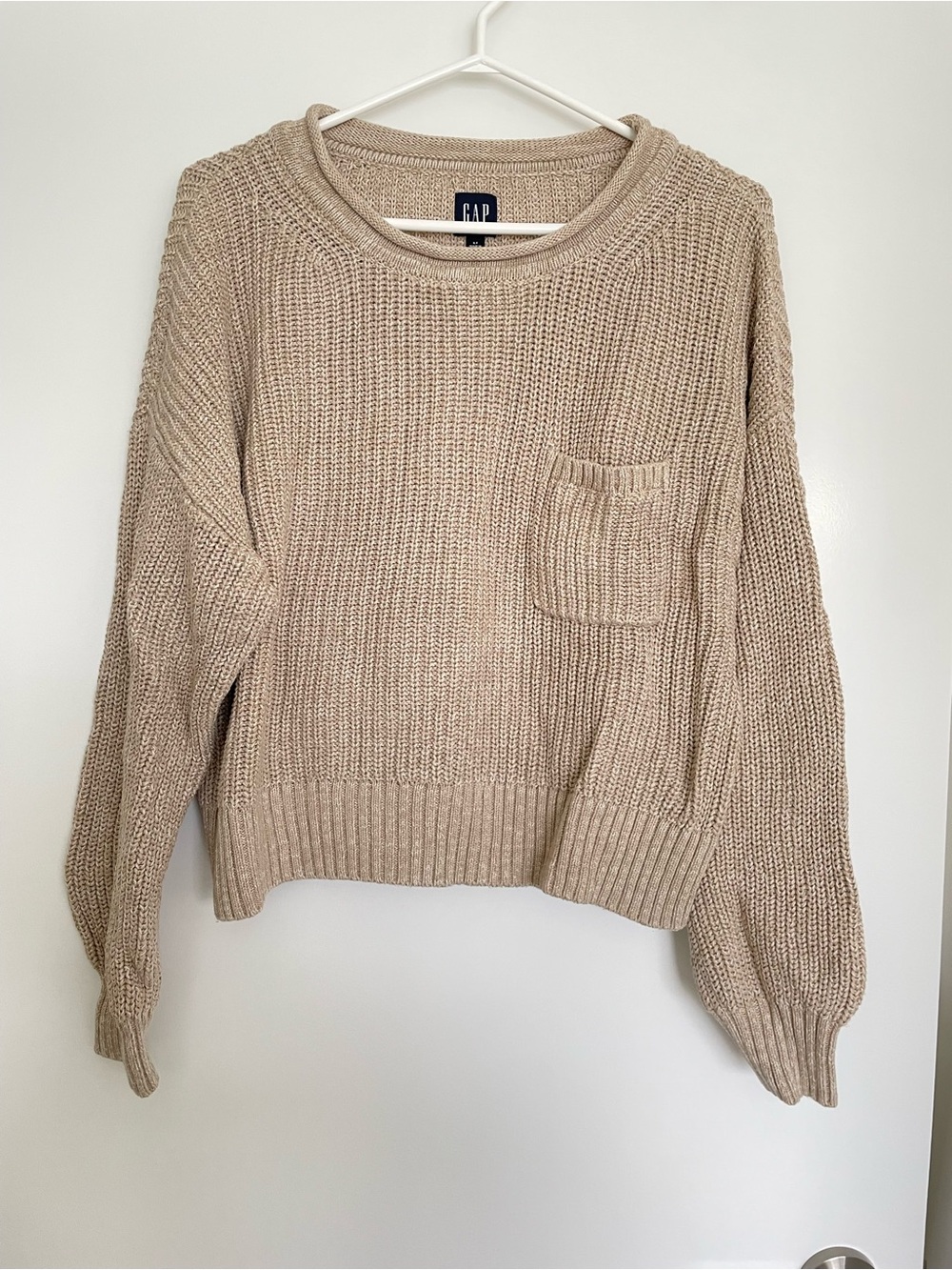 GAP Beige Cotton Crewneck Pocket Sweater